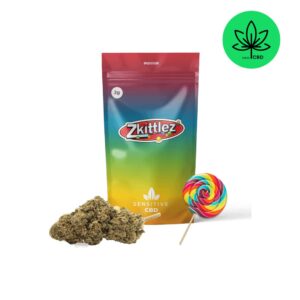 Disfruta de la flor CBD Zkittlez Indoor con aroma afrutado y tropical. CBD ±11%, THC < 0,2%. Variedad híbrida premium, perfecta para la decoración y el coleccionismo.