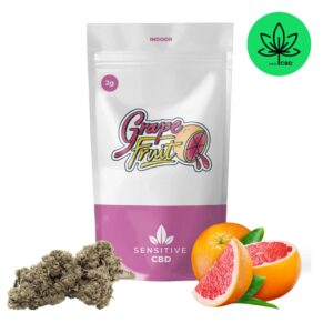 Flor Cogollo CBD Grapefruit - Grapefruit CBD con 20,23% de CBD y menos de 0,3% THC. Flor 100% Sativa con aroma cítrico y tropical. Efectos creativos y revitalizantes. Calidad premium glasshouse.